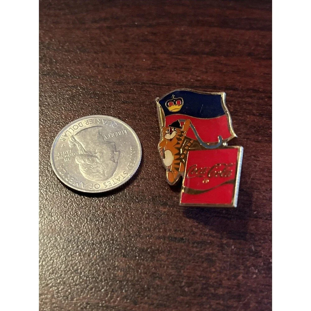 Vintage 1988 Seoul Olympics Coca Cola Hodori Tiger Liechtenstein Flag Lapel Pin‎